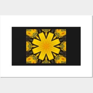 Unique yellow flower Kaleidoscope pattern Posters and Art